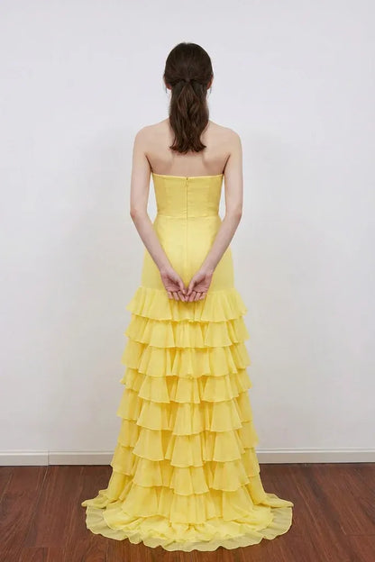Glamorous Mermaid Empire Strapless Tiered Ruffle Chiffon Prom Gown