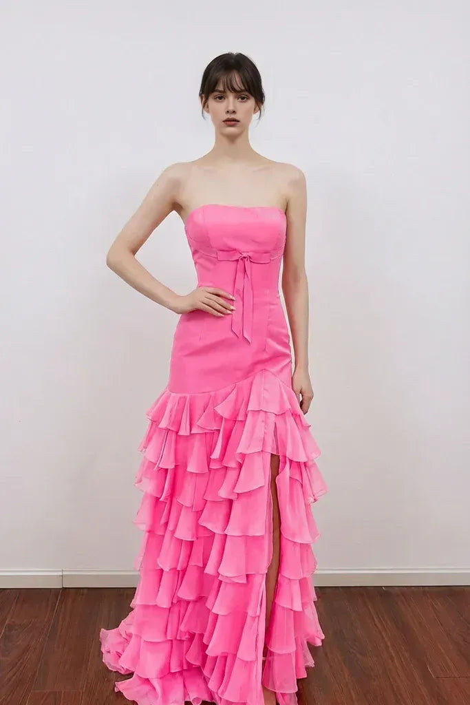 Glamorous Mermaid Empire Strapless Tiered Ruffle Chiffon Prom Gown