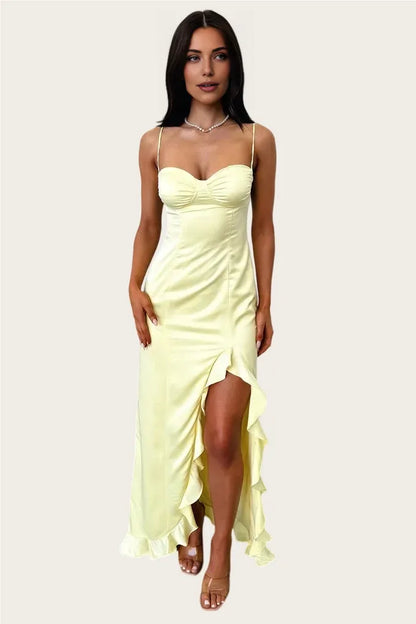 Glamorous Mermaid/Trumpet Spaghetti Straps Sleeveless Satin Floor-Length Prom Dress