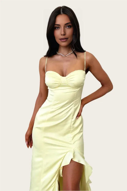 Glamorous Mermaid/Trumpet Spaghetti Straps Sleeveless Satin Floor-Length Prom Dress