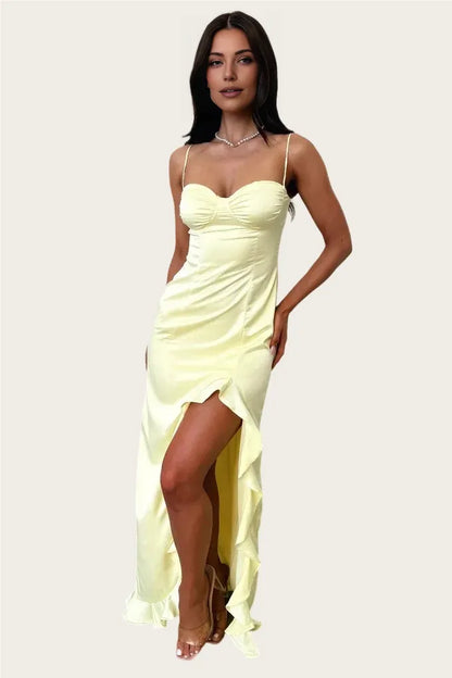 Glamorous Mermaid/Trumpet Spaghetti Straps Sleeveless Satin Floor-Length Prom Dress