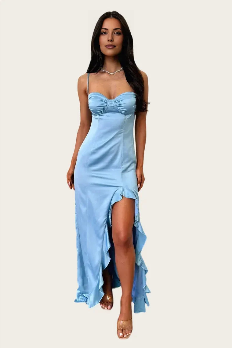 Glamorous Mermaid/Trumpet Spaghetti Straps Sleeveless Satin Floor-Length Prom Dress