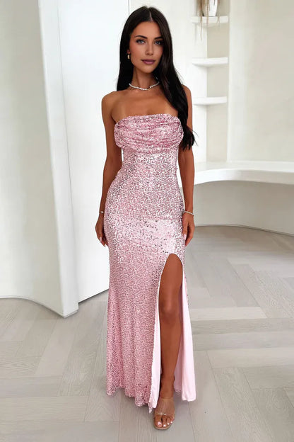 Glamorous Mermaid/Trumpet Strapless Sleeveless Sequins Floor-Length Prom Dress
