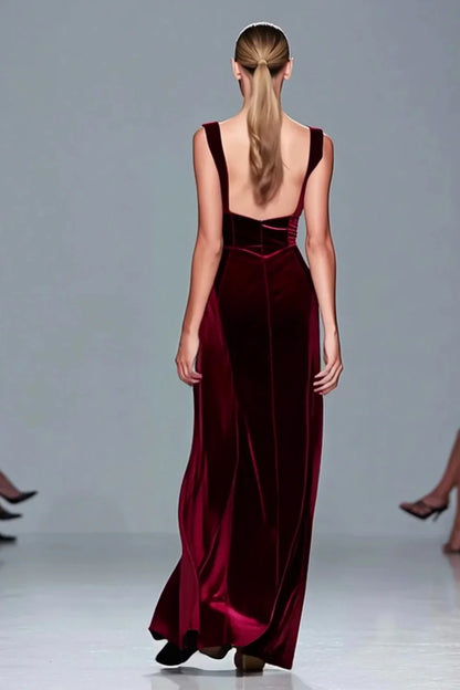 Glamorous Sheath/Column Square Neck Sleeveless Velvet Floor-Length Prom Dress