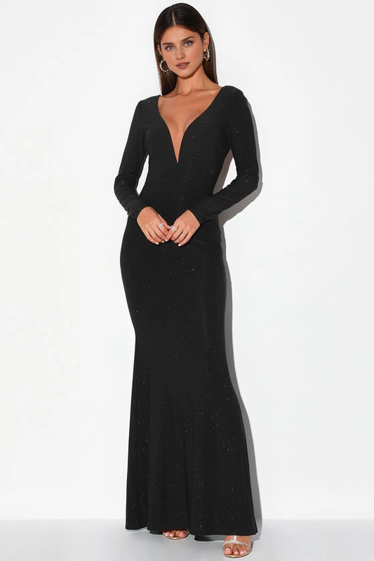 Formal Women's Dresses Glamorous in Glitter Black Long Sleeve Backless Maxi Dress Prom Dress Shops