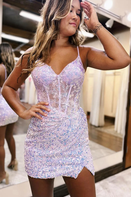Glitter Sequin Bodycon Spaghetti Straps Homecoming Dress