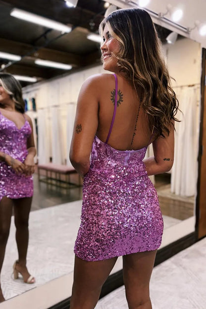 Glitter Sequin Bodycon Spaghetti Straps Homecoming Dress