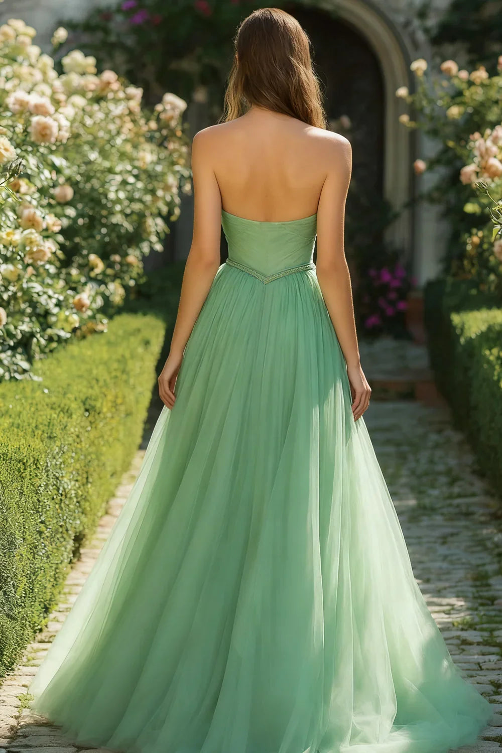 Gorgeous A-Line Sweetheart Sleeveless Tulle Sweep/Brush Train Prom Dress