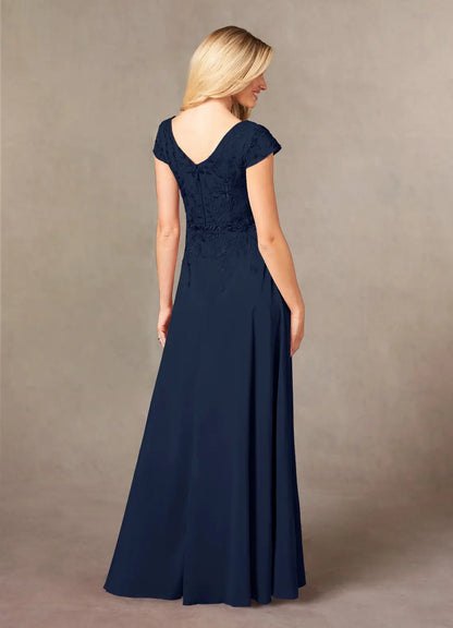 Gorgeous A-Line V Neck Cap Sleeve Back Zip Floor-Length Mother of the Bride Dress