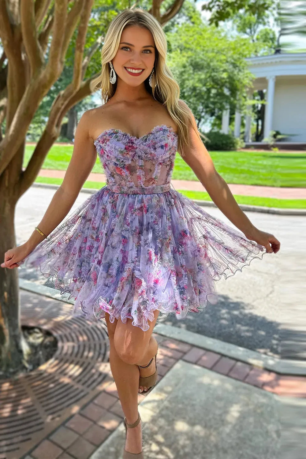 Gorgeous A Line Sweetheart Floral Printed Short Homecoming Dress