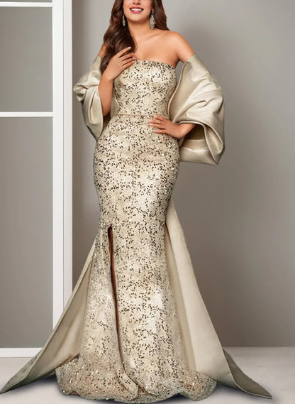 Gorgeous Mermaid Off-The-Shoulder Sleeveless Split Sequins Sweep Train Evening Dress