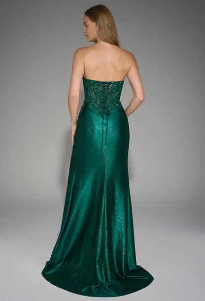 Gorgeous Mermaid U Neck Sleeveless Slit Sequins Glitter Floor Length Prom Dress