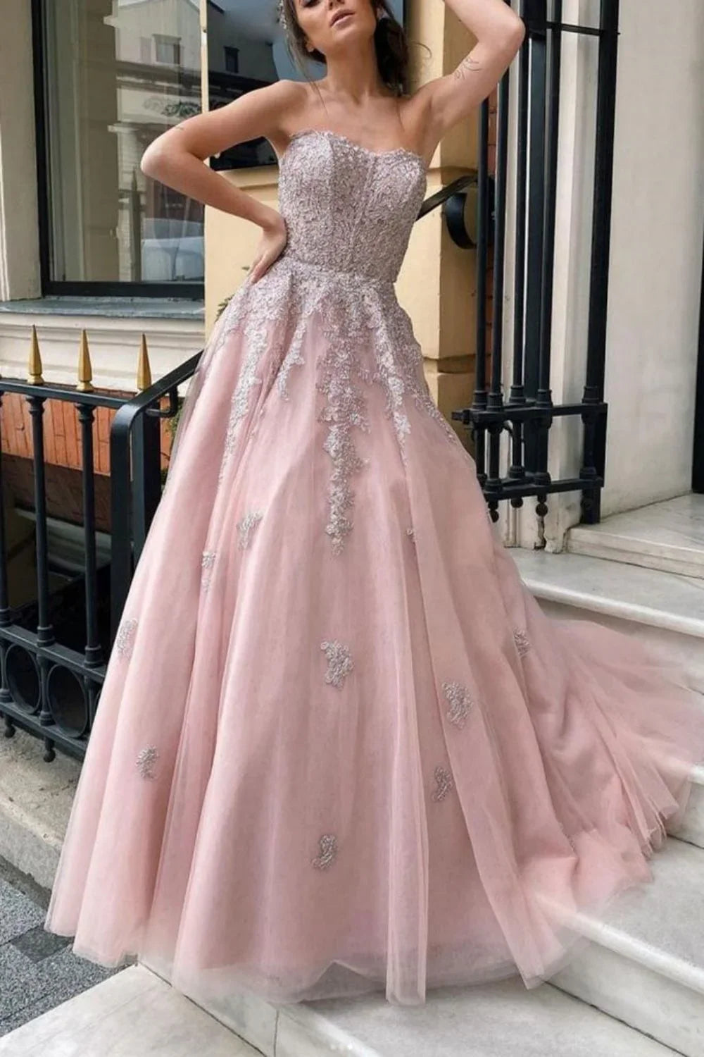 Gorgeous A Line Sweetheart Long Prom Dress with Appliques