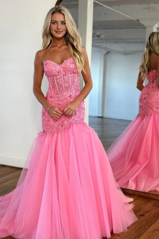 Off-the-Shoulder Gorgeous Mermaid Sweetheart Long Tulle Prom Dress With Beading And Appliques
