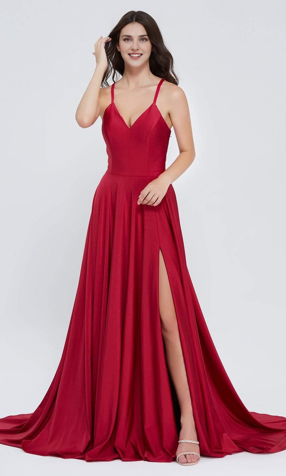 Gowns Evening Dresses/ Deep V-Neck Sleeveless Lace Up Back Satin A-Line With High Slit Prom Dress/ Evening Dresses/ Formal Women's Dresses/ Prom Dress Shops