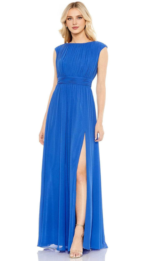 Gowns Evening Dresses/ Pleated Bodice Cap Sleeve High Slit Floor Length Prom Dress/ Evening Dresses/ Formal Women's Dresses/ Prom Dress Shops