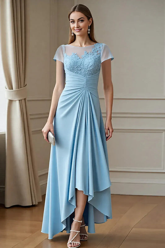 Graceful A-line Scoop Neck Cap Sleeve Chiffon Ruched Floor-Length Mother of the Bride Dress