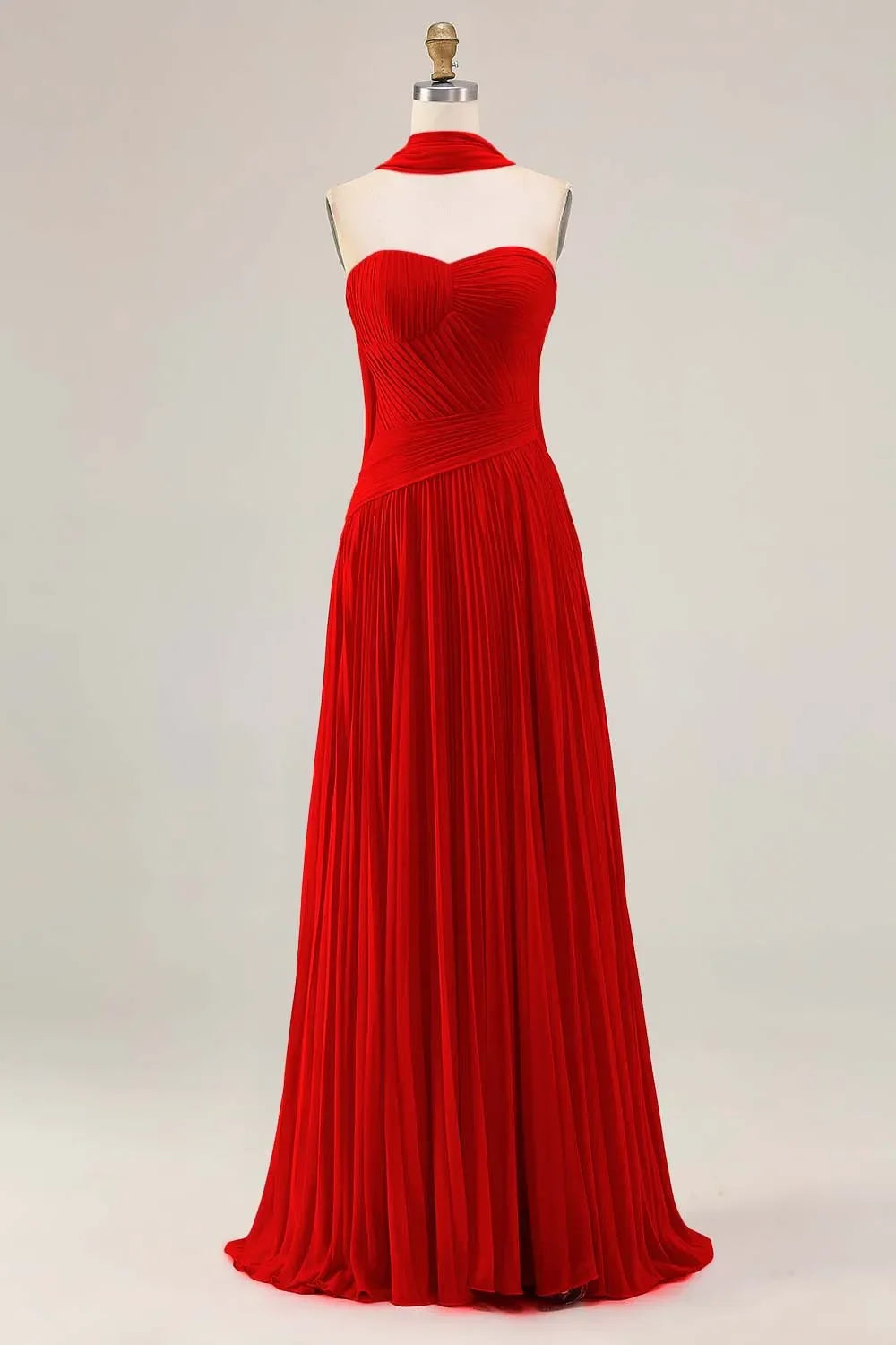 Graceful A Line Strapless Sleeveless Tulle Pleated Floor-Length Prom Dress