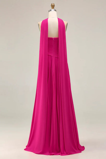 Graceful A Line Strapless Sleeveless Tulle Pleated Floor-Length Prom Dress