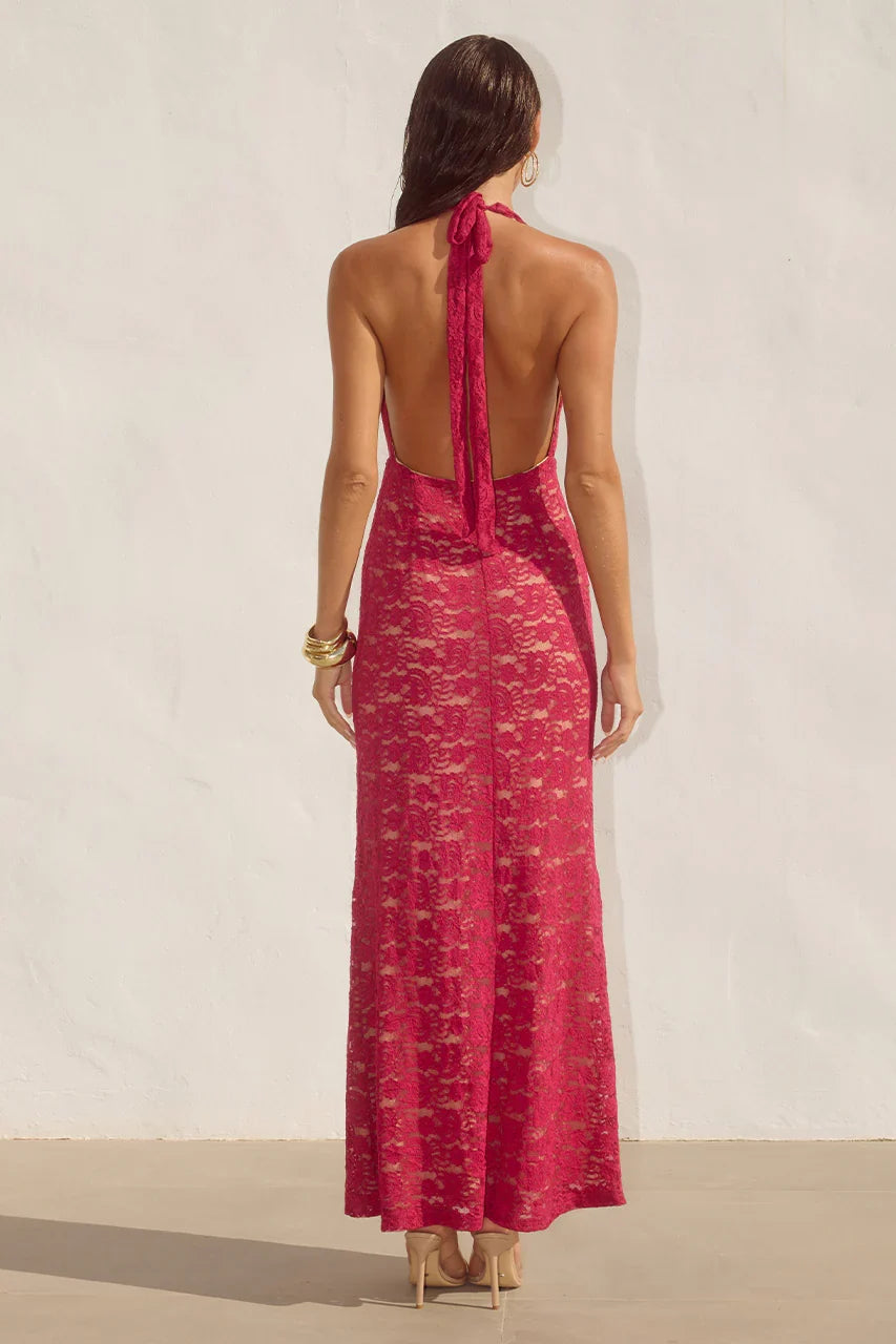 Graceful Slim Cowl Neck Sleeveless Ruched Lace Floor-Length Prom Dress