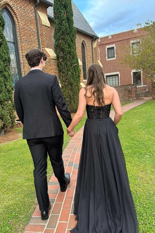 Graceful Strapless Sleeveless A-Line Appliques Chiffon Floor-Length Prom Dress