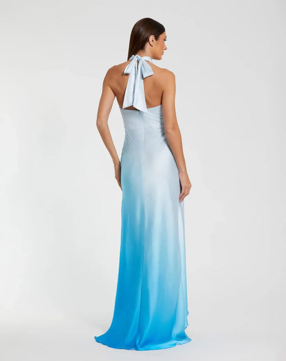 Gradient A-Line Halter Neck Sleeveless Backless Asymmetrical-Length Prom Dress