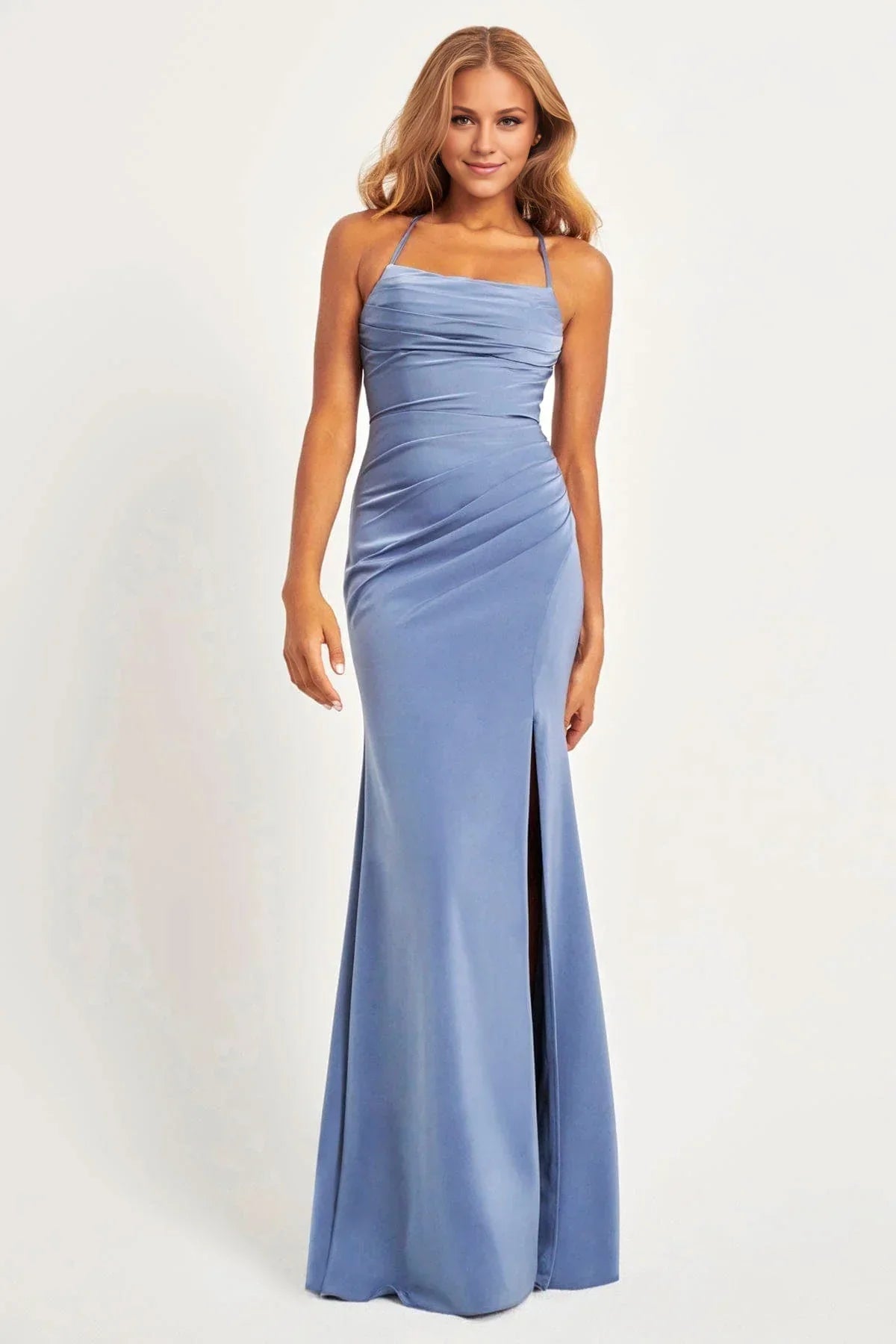 Dress Green Evening Dress Halter Fit Cowl Neck Ruched Bodice And A Bold High Slit Prom Dress