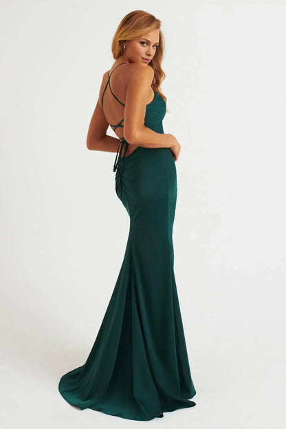 Dress Green Evening Dress Halter Fit Cowl Neck Ruched Bodice And A Bold High Slit Prom Dress