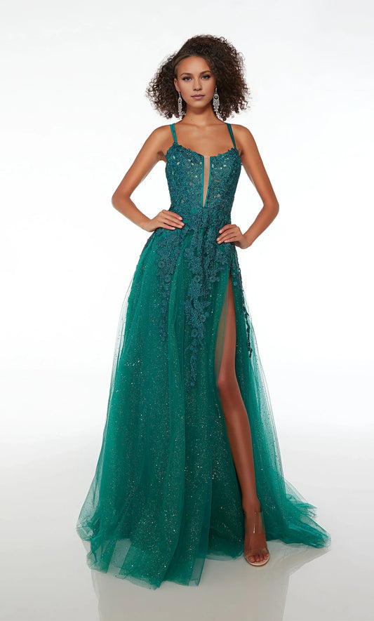 Dress Green Evening Dress Spaghetti Strap Fit Sweetheart Neck Embroidered Bodice And A Bold High Slit Prom Dress