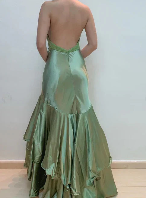 Dress Prom Dress Stores Green Halter Backless Beading Mermaid Long Prom Dress Formal Dresses