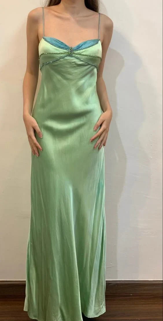 Dress Prom Dress Stores Green Spaghetti Straps Beading Sheath Long Party Dress Formal Wear Dresses