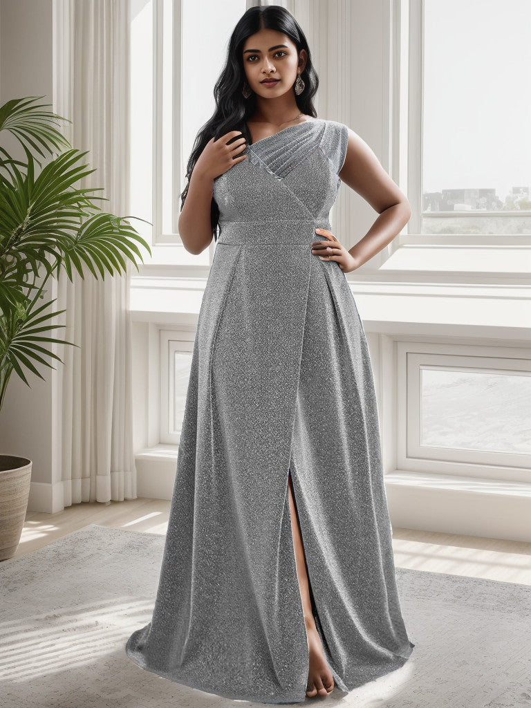 Plus Size Spaghetti Strap Shiny Formal Evening Dress for Wedding