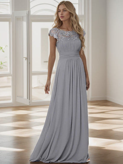Classic Maxi Long Lace Cap Sleeve Bridesmaid Dress