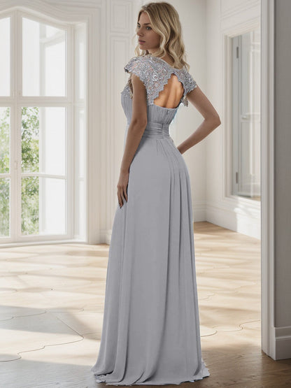 Classic Maxi Long Lace Cap Sleeve Bridesmaid Dress
