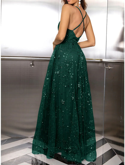 Women's Sequin Dress Prom Dress Party Dress Sparkly Dress Long Dress Maxi Dress Wine Green Sleeveless Spring Fall Winter Spaghetti Strap Fashion Evening
