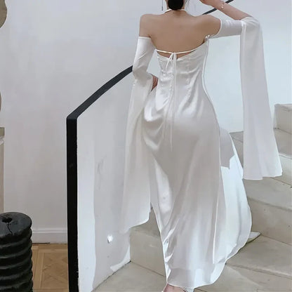 Formal Women's Dresses White Off Shoulder Halter A-Line Long Prom Dress Elegant Party Dress Prom Clothing