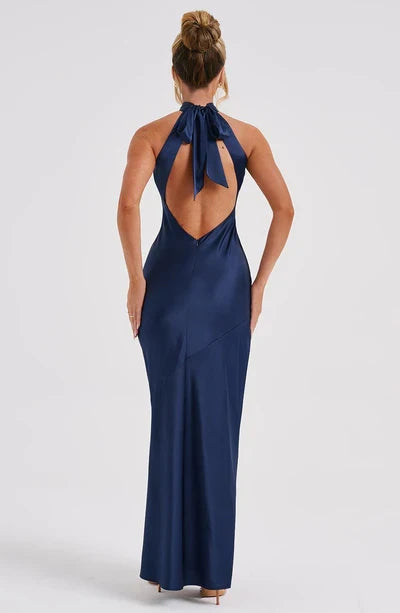 Halter Bridesmaid Dresses for Women Long Bodycon Prom Dress with Side Slit Ruched Formal Evening Dress