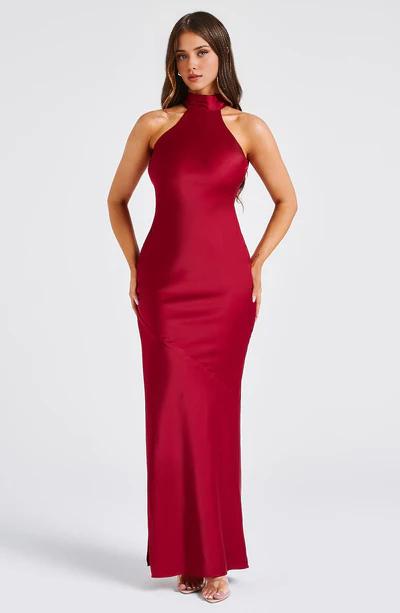Halter Bridesmaid Dresses for Women Long Bodycon Prom Dress with Side Slit Ruched Formal Evening Dress