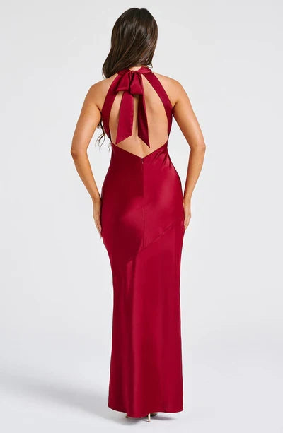 Halter Bridesmaid Dresses for Women Long Bodycon Prom Dress with Side Slit Ruched Formal Evening Dress