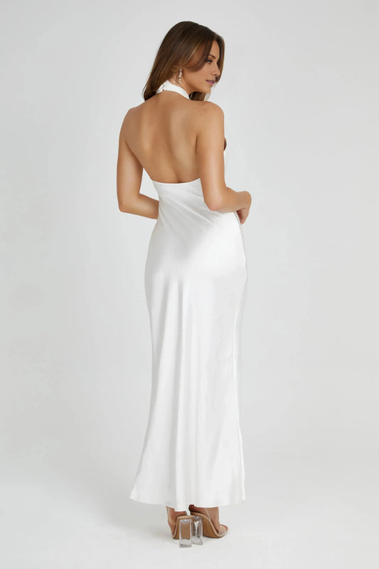 Halter Satin Gown Elegant Satin Prom Dresses For Ladies No Slit Backless Sleeveless Simple Discount Floor Length Prom Dresses