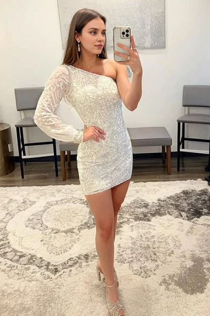 Royal Blue Beaded Sequins One Shoulder Tight Homecoming Dress Formal Wear Dresses Prom Dress Stores