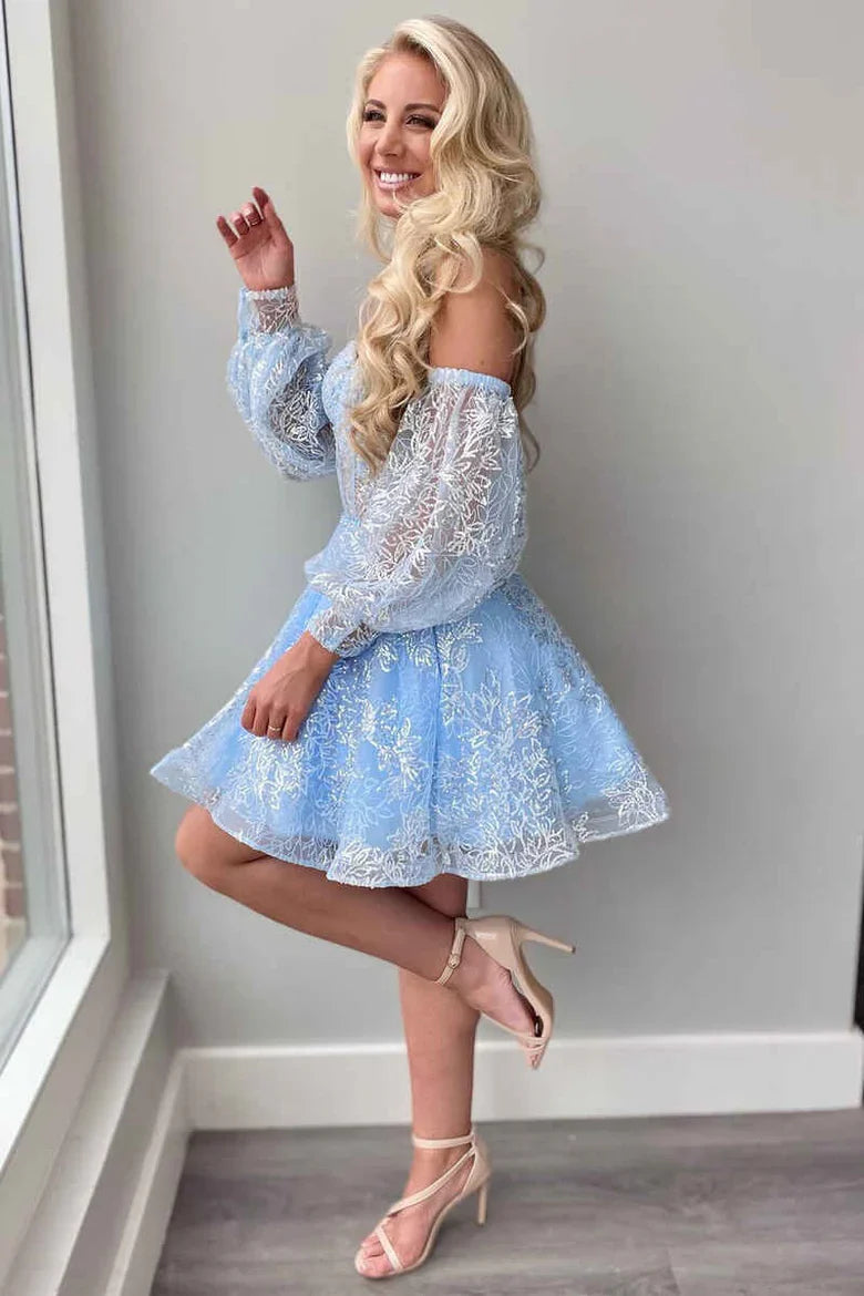 A-Line Sweetheart Puff Sleeve Short Party Homecoming Dress