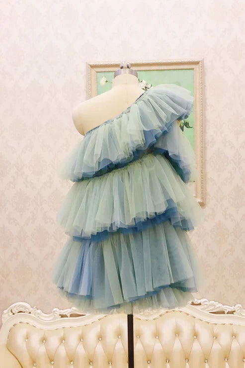 Unique One Shoulder Tulle Multi Layer Homecoming Dress