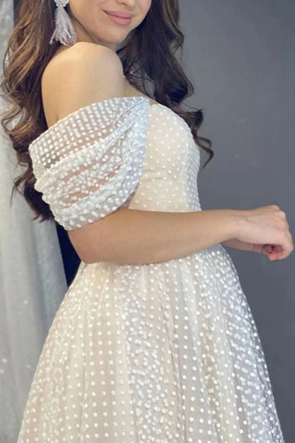 Prom Dress Store Princess A Line Off the Shoulder Ivory Tea Length Homecoming Dress Prom Dress Formal Women's Dresses
