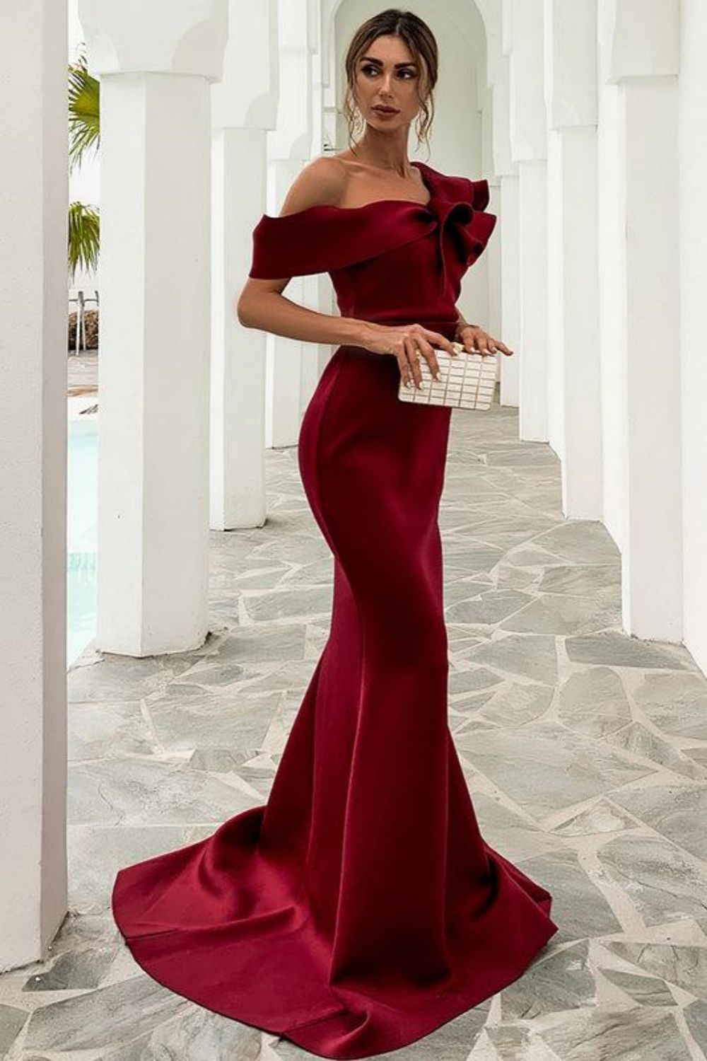 Slim Mermaid One Shoulder Sweep Train Prom Dress