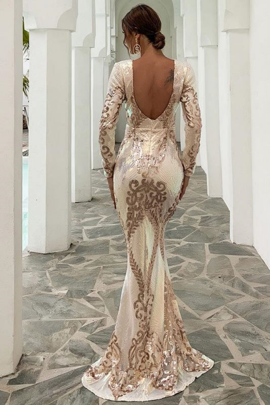 Mermaid Long Sleeves Prom Dress With Sequin Applique