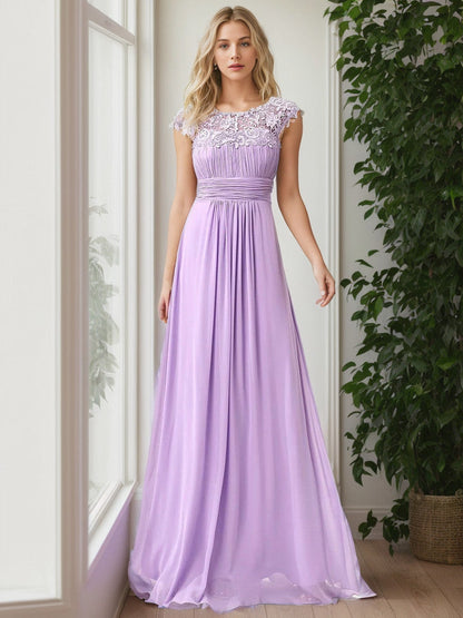 Classic Maxi Long Lace Cap Sleeve Bridesmaid Dress