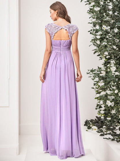 Classic Maxi Long Lace Cap Sleeve Bridesmaid Dress