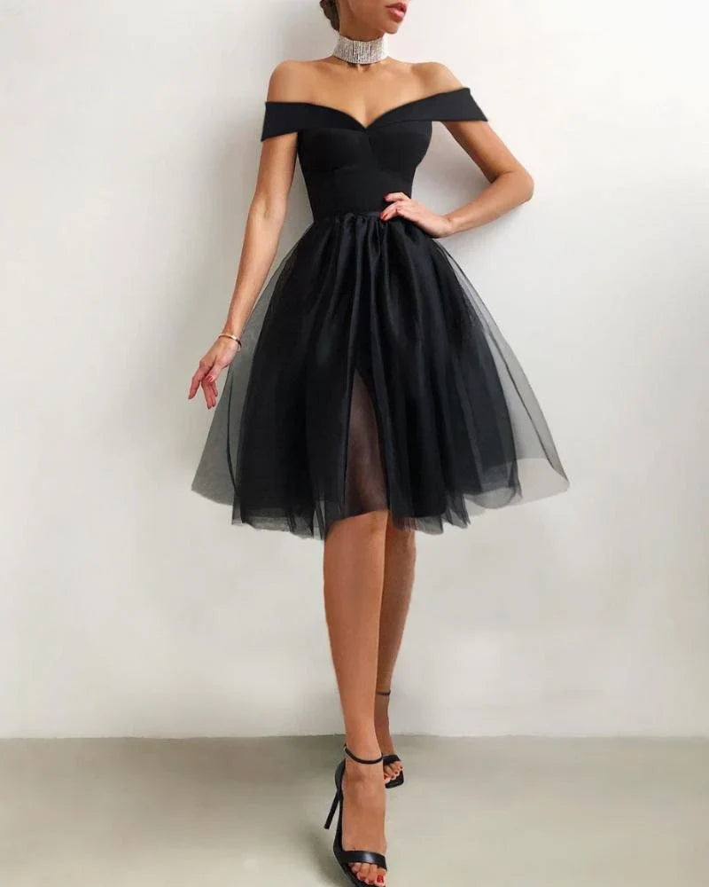 Formal Women's Dresses Elegant Off Shoulder Binding Layered Mesh Cocktail Dress Prom Dresses Stores