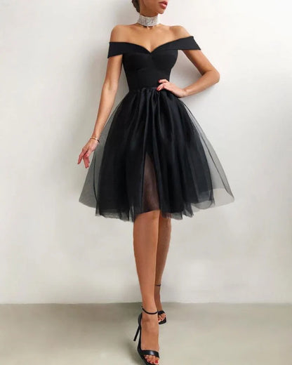 Formal Women's Dresses Elegant Off Shoulder Binding Layered Mesh Cocktail Dress Prom Dresses Stores